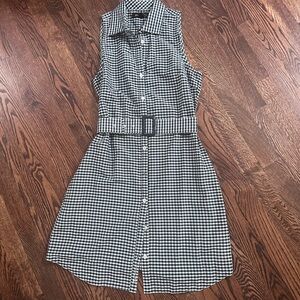 Ben Sherman navy white gingham belted shirt dress size small